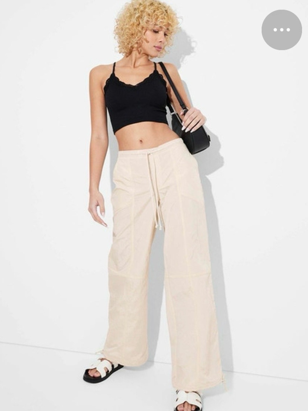 Y2K Cargo Nylon wide Leg Cream Parachute Pants Cream XL Wild Fable